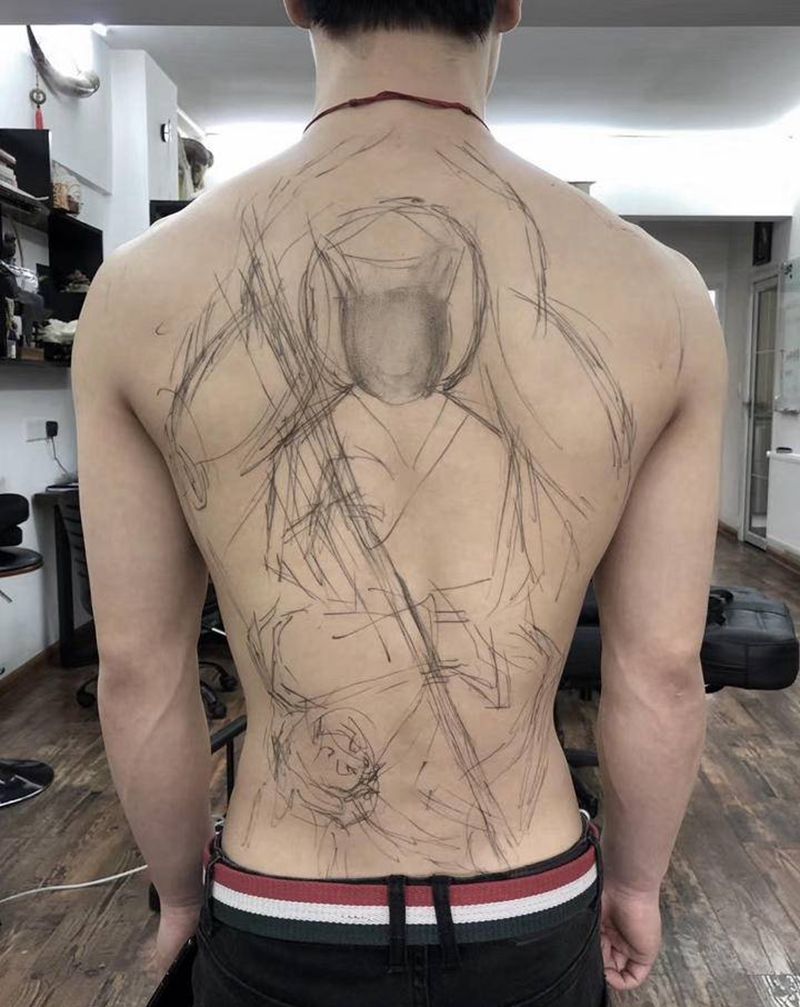 阿明作品纹身图片_背部新传统欧美写实地藏纹身图案