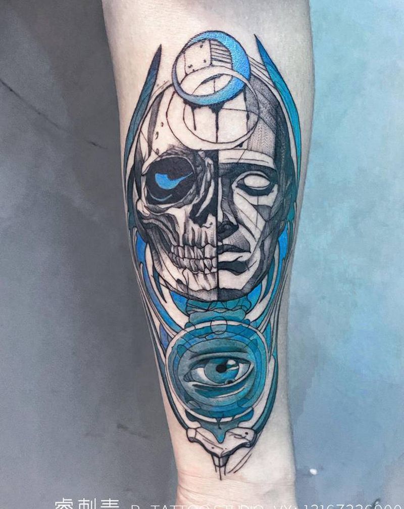 .纹身图片_手臂水彩点刺纹身图案