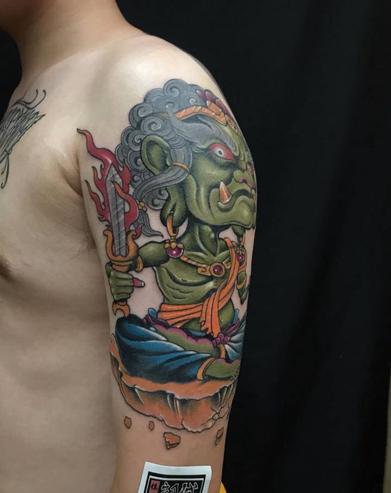 饥饿的明王纹身图片_手臂新传统New School纹身图案