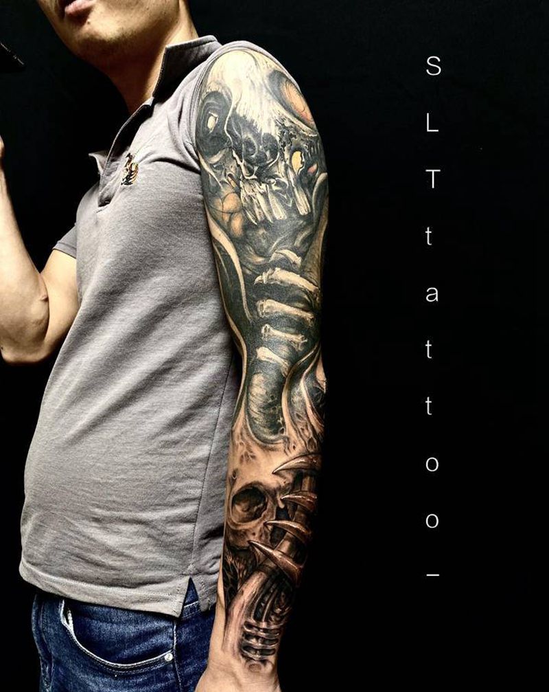 生化纹身图片_手臂欧美写实暗黑生化纹身图案