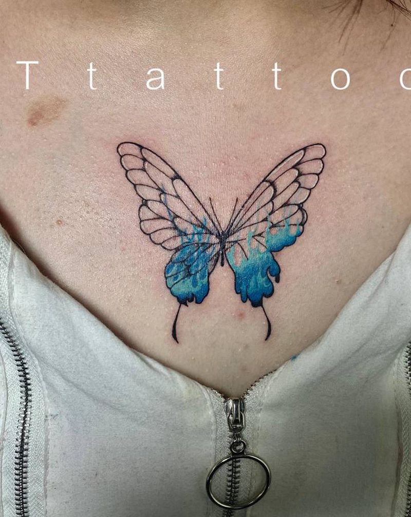 蝴蝶纹身图片_胸部New School纹身图案