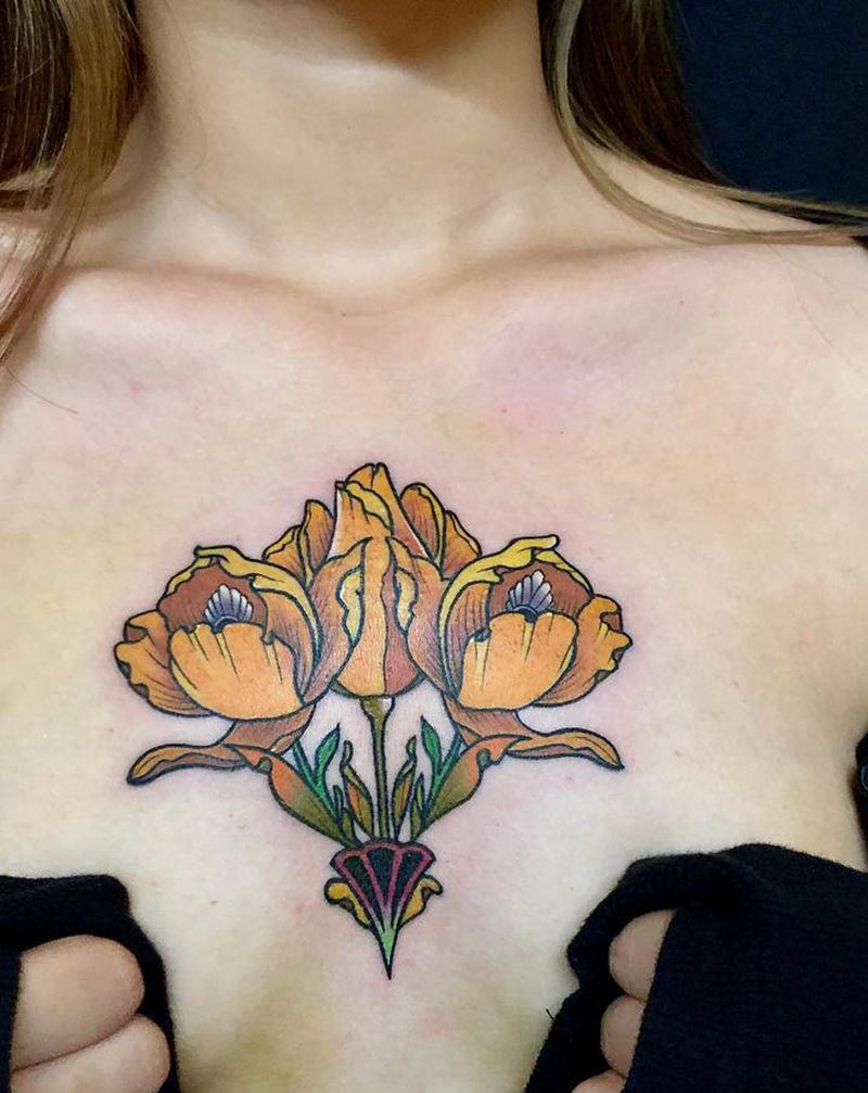 遮盖小黄花纹身图片_胸部New School纹身图案