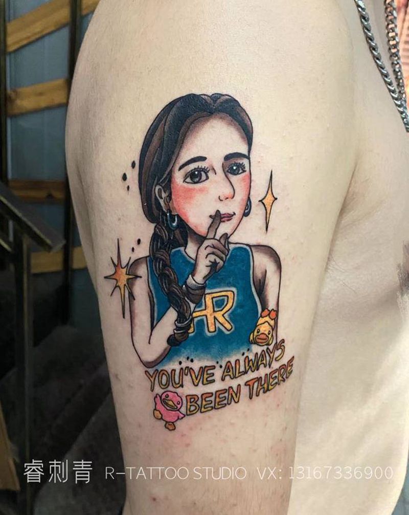 女友照片school纹身图片_手臂Old School纹身图案
