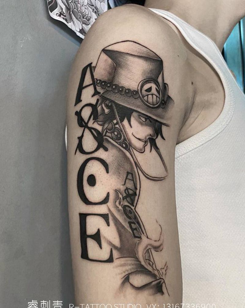 海贼王艾斯纹身图片_手臂纹身图案