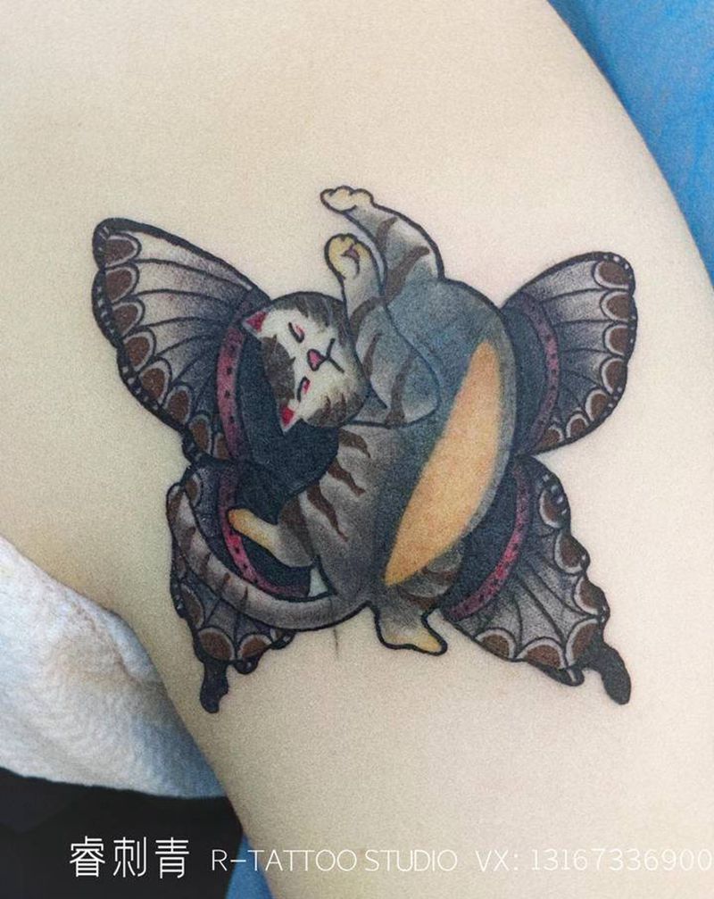 School猫遮盖纹身图片_手臂Old School纹身图案