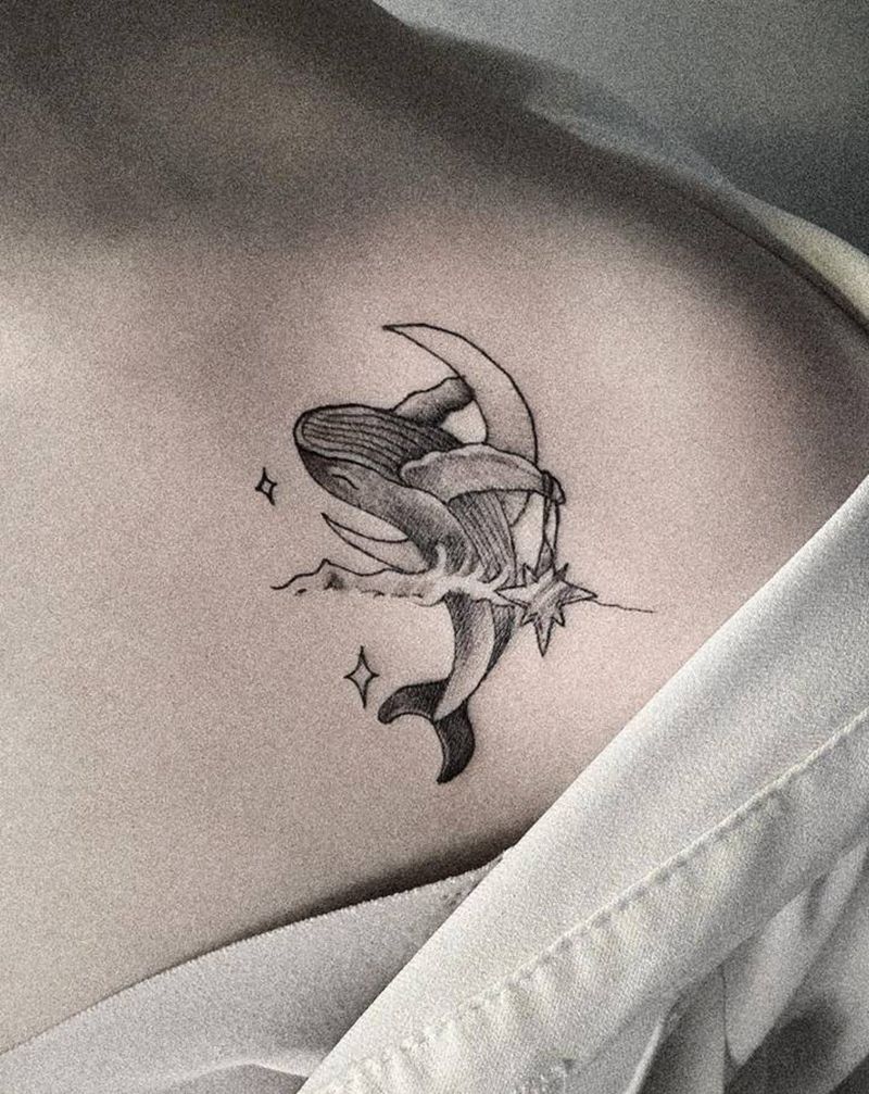 鲸鱼纹身图片_肩部纹身图案