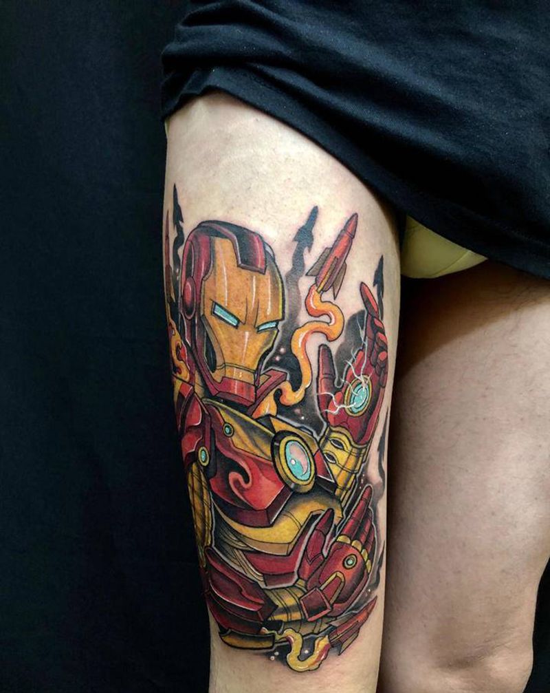 钢铁侠纹身图片_腿部New School纹身图案