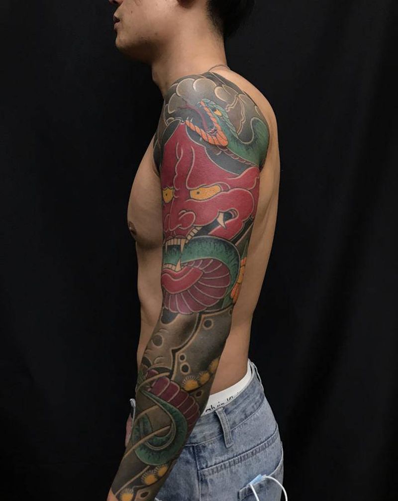 般若蛇纹身图片_手臂老传统纹身图案