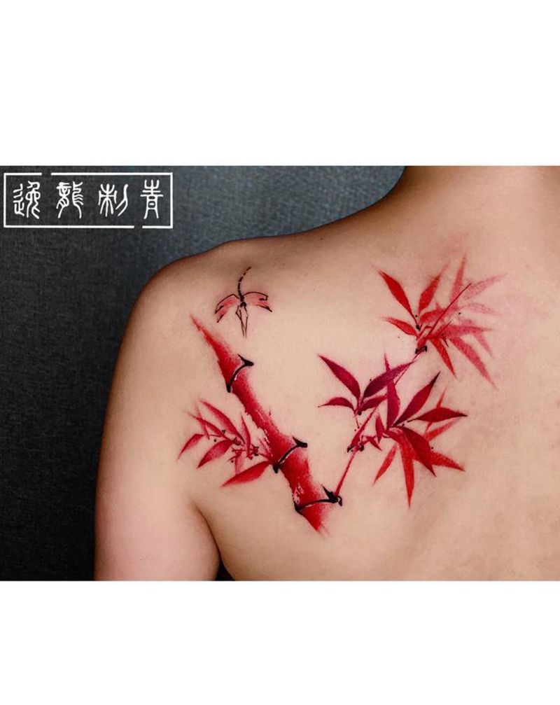 红竹纹身图片_肩部水墨竹纹身图案