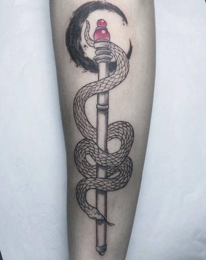 蛇 权杖纹身图片_手臂纹身图案