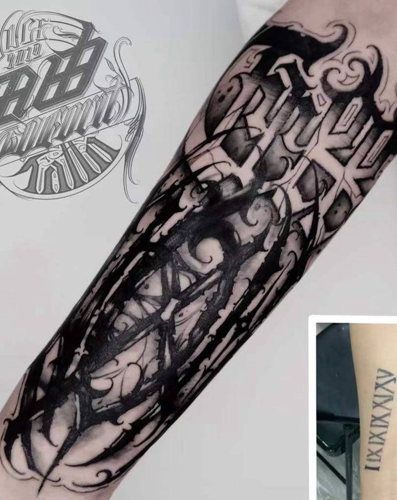 花体字：自由纹身图片_手臂花体字纹身图案