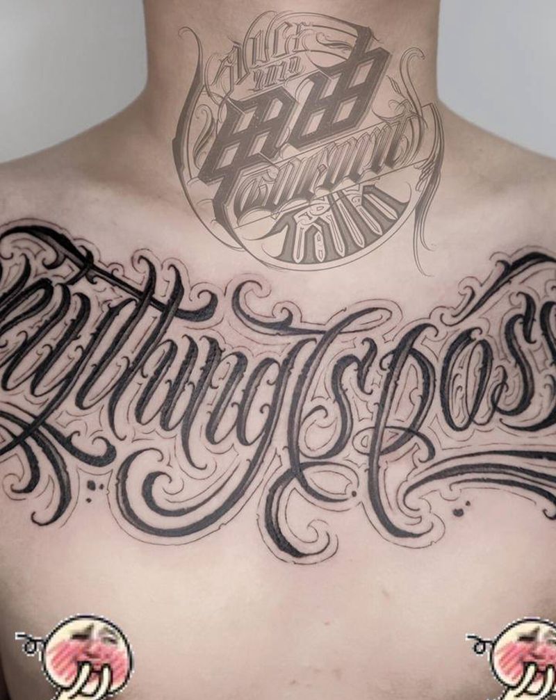 花体字花胸纹身图片_胸部花体字纹身图案