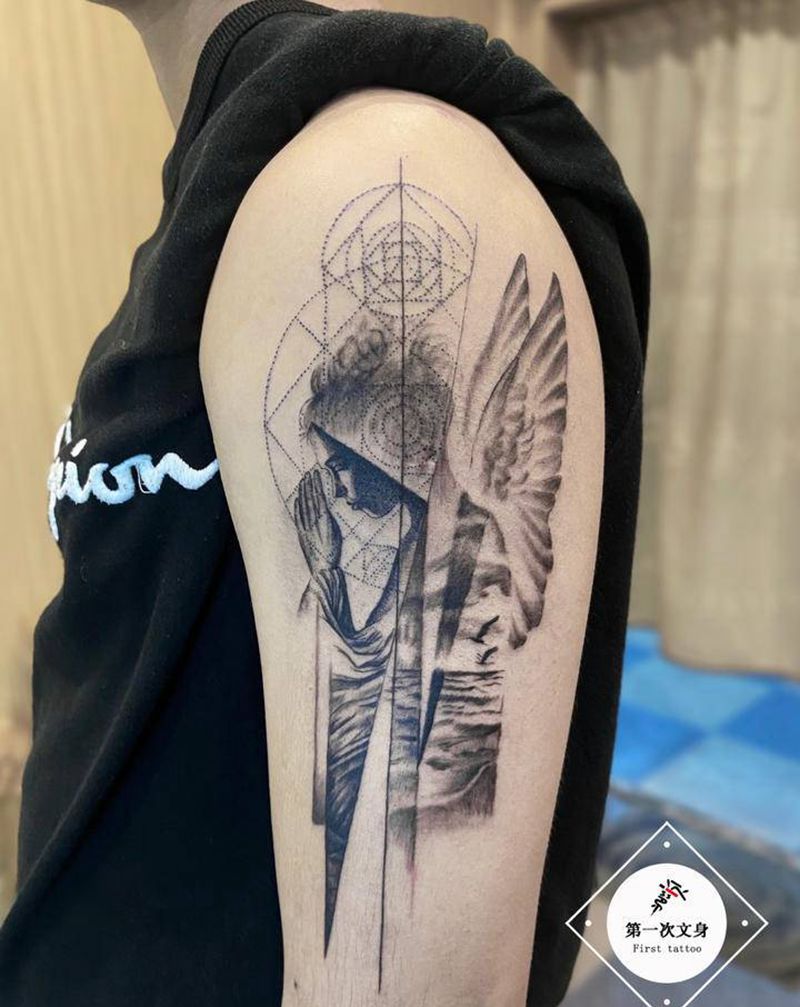 欧美创意纹身图片_手臂欧美写实几何纹身图案