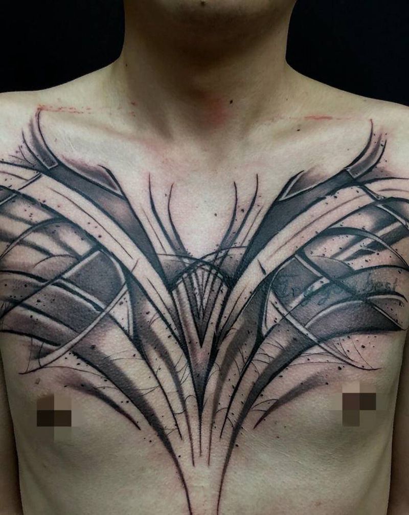 原创花胸设计纹身图片_胸部纹身图案