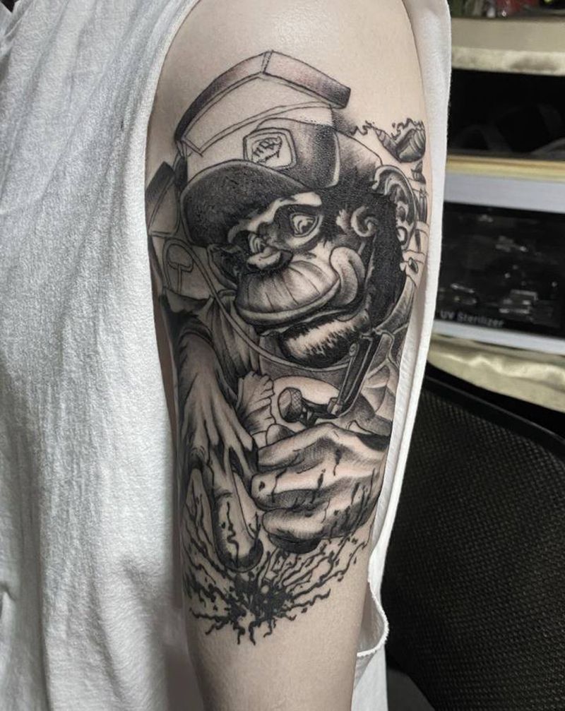 猴子纹身图片_手臂New School纹身图案