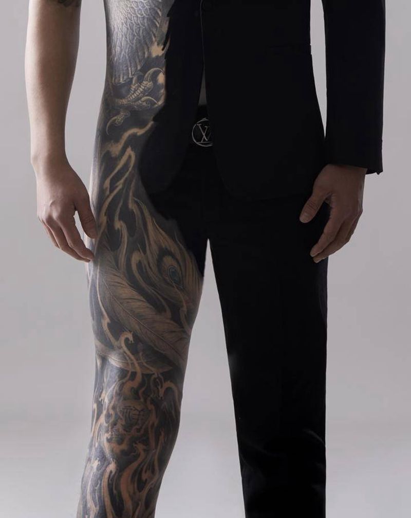 买家秀纹身图片_胸部腿部新传统凤凰纹身图案