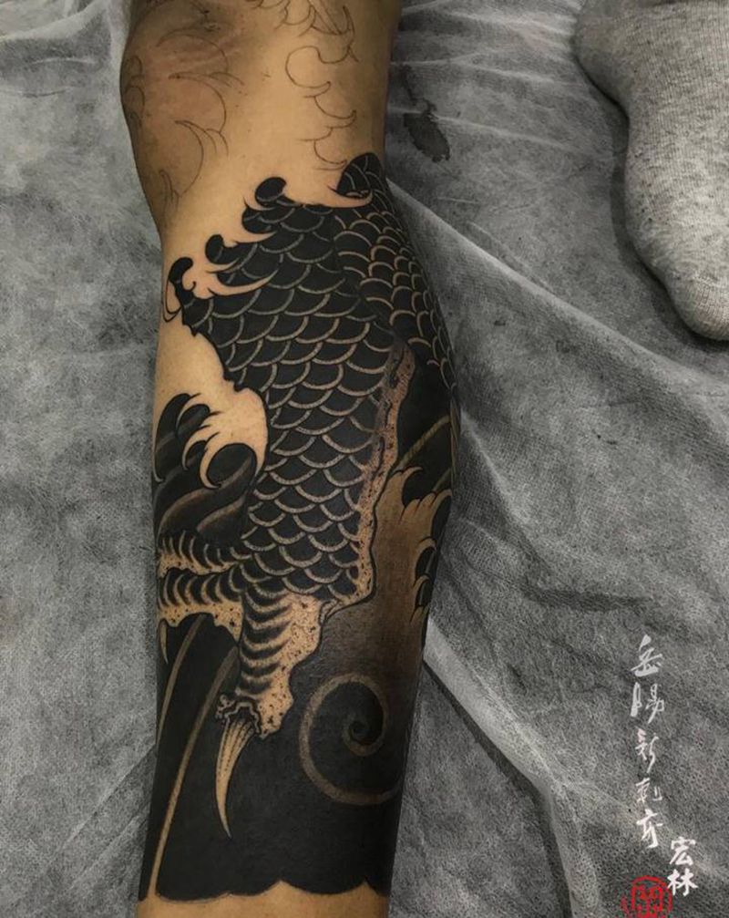 进度纹身图片_腿部新传统老传统纹身图案