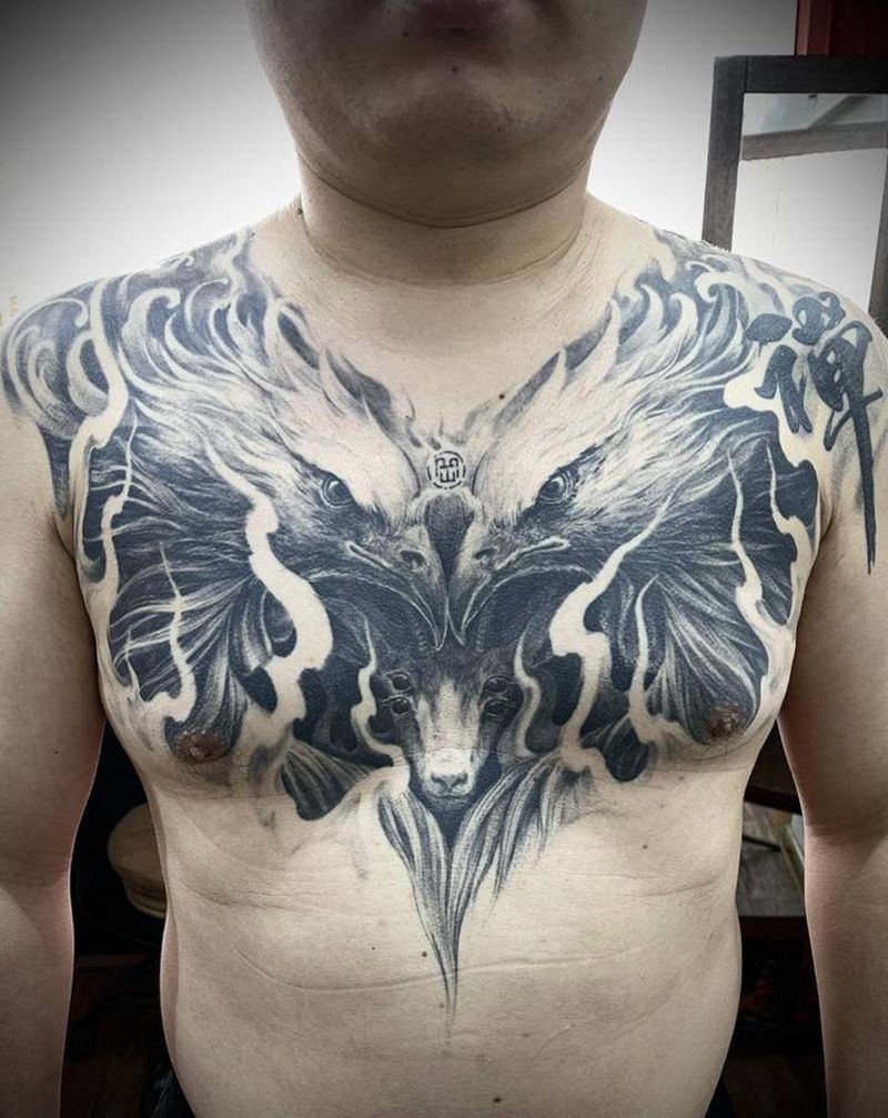 .纹身图片_背部鱼遮盖纹身图案