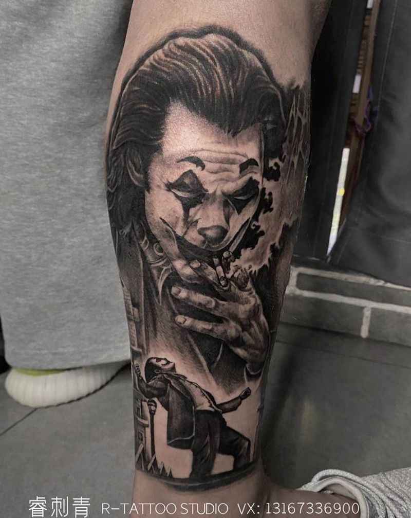 Joker纹身图片_腿部欧美写实纹身图案
