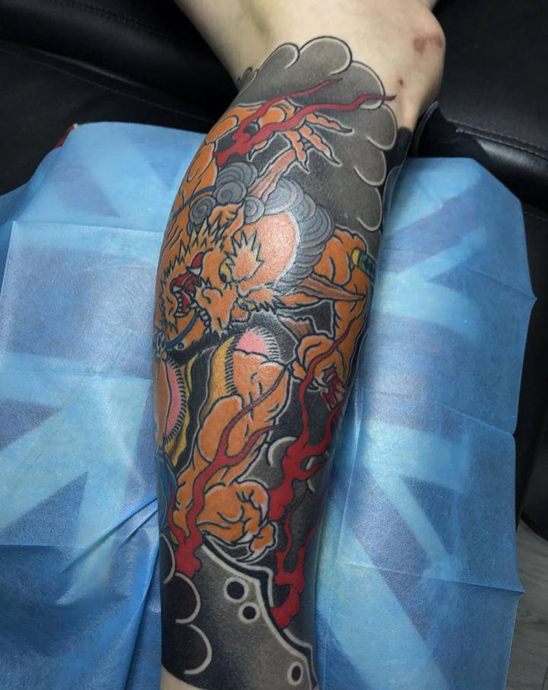 大杂烩纹身图片_腿部老传统纹身图案