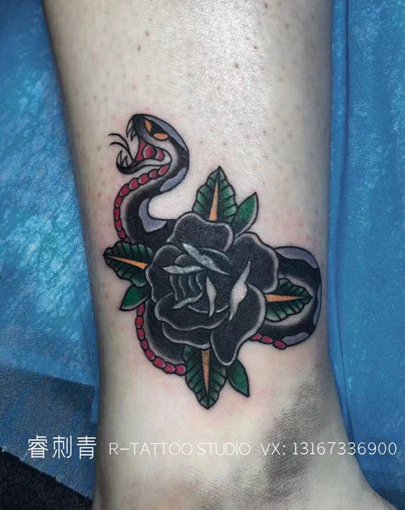 遮盖纹身图片_腿部Old School纹身图案