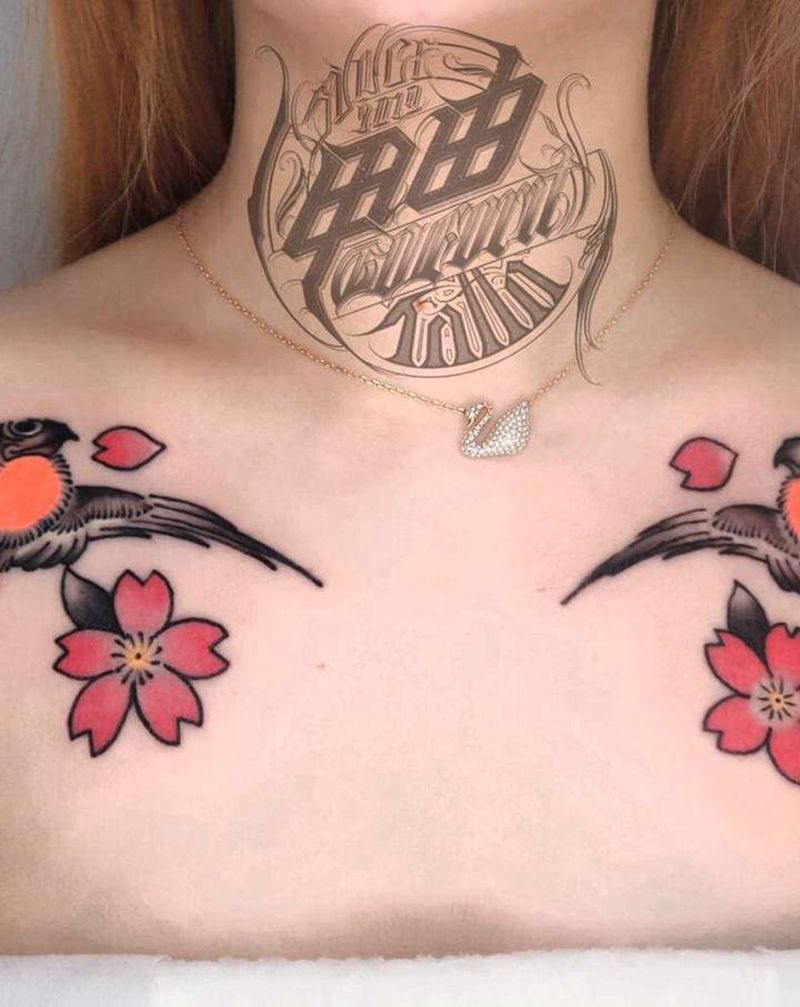 水墨燕子纹身图片_肩部水墨纹身图案