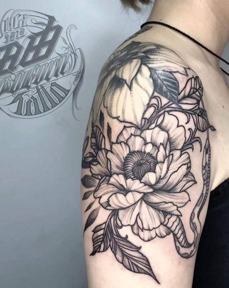 素花纹身图片_手臂点刺纹身图案