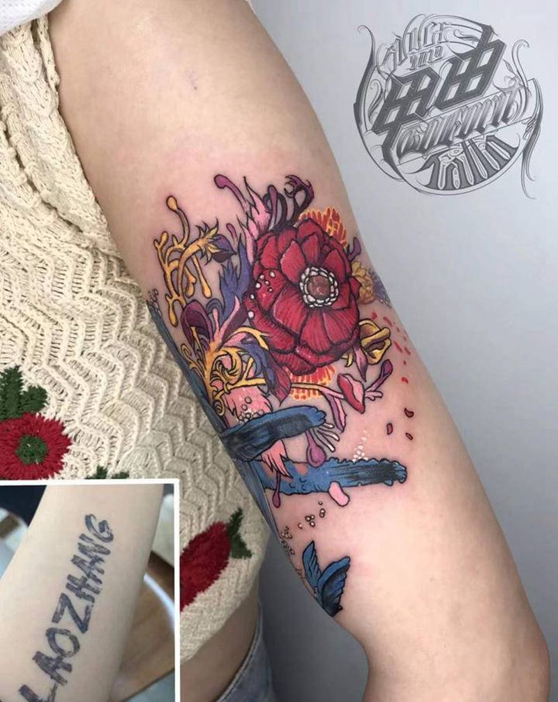 彩绘鲸鱼遮盖纹身图片_手臂水彩纹身图案