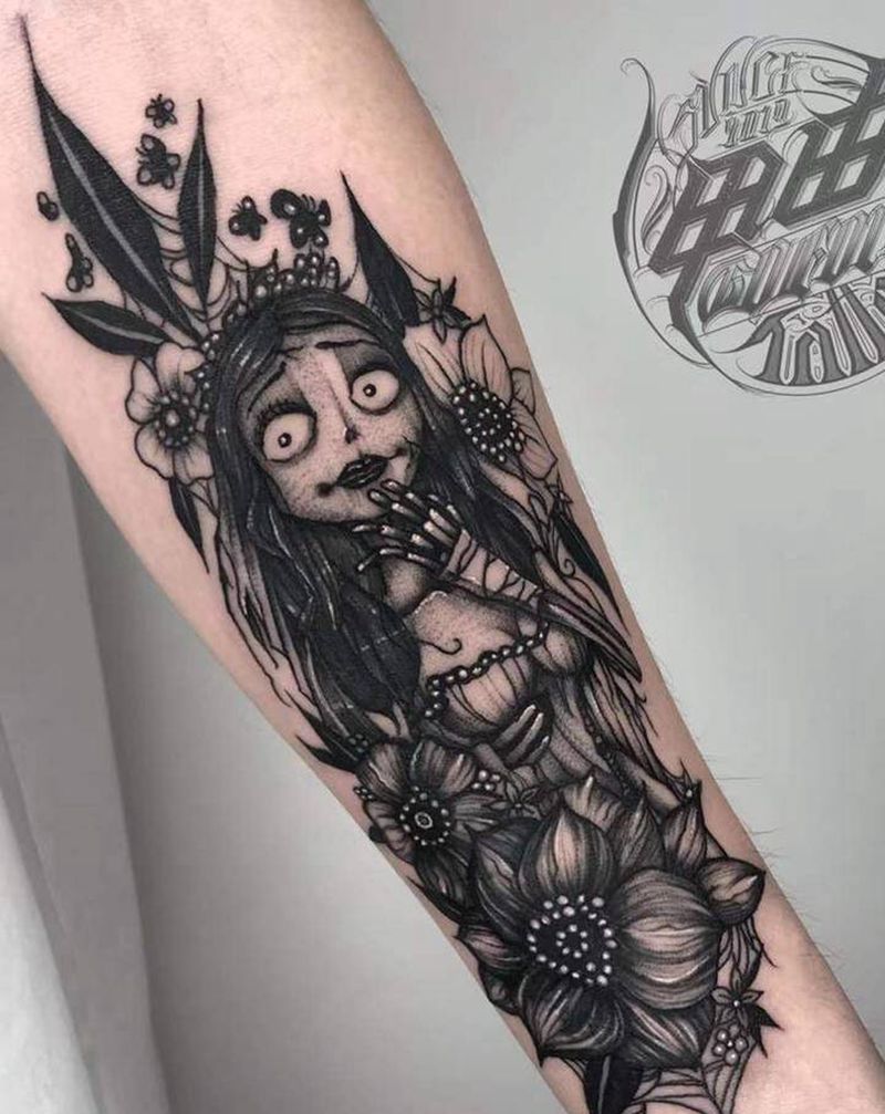 僵尸新娘纹身图片_手臂点刺纹身图案