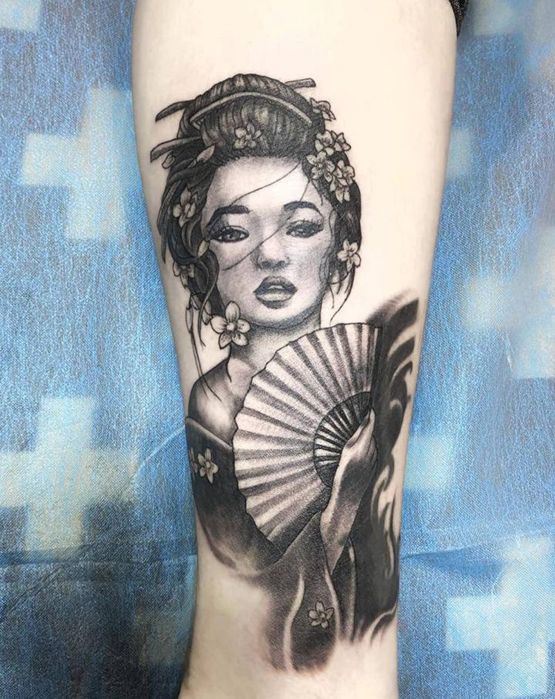 艺伎遮盖纹身图片_腿部纹身图案