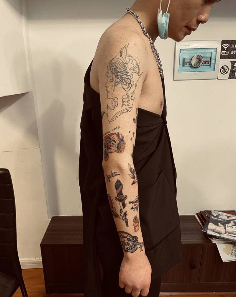 花臂未完纹身图片_手臂手部新传统欧美写实纹身图案