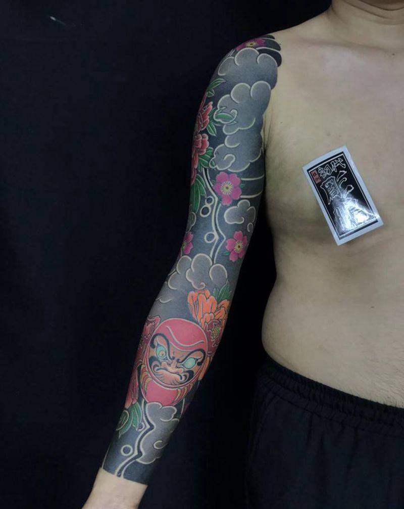 牡丹纹身图片_手臂老传统纹身图案