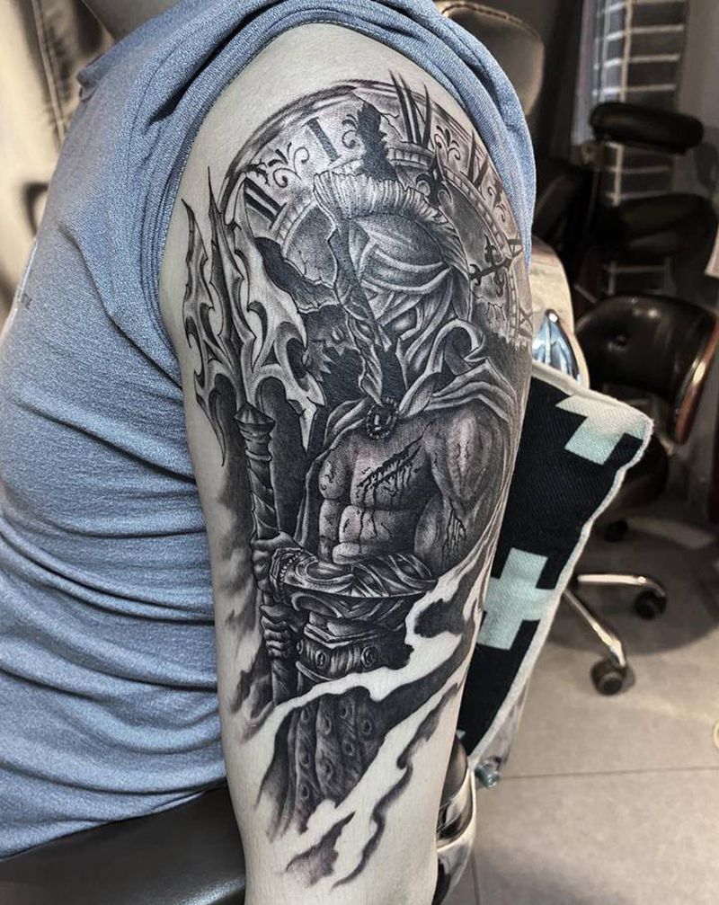 斯巴达纹身图片_手臂欧美写实纹身图案