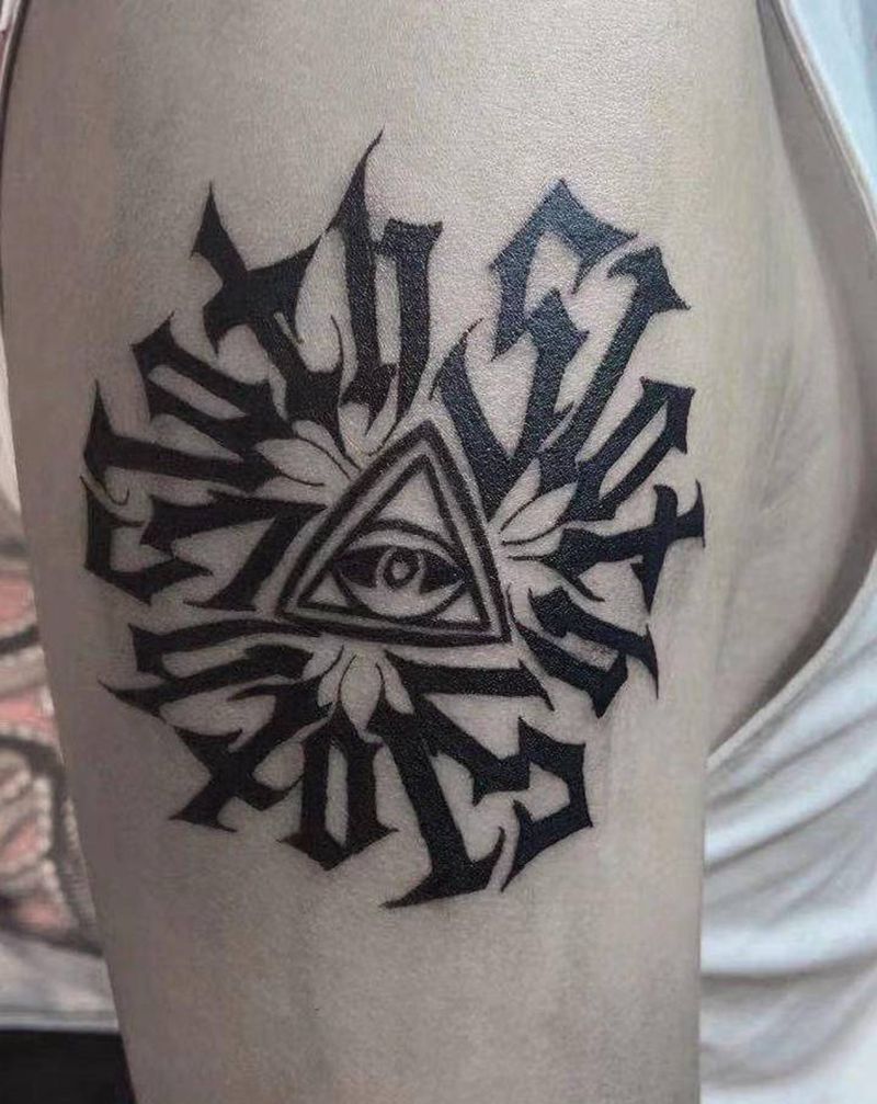 七宗罪懒惰纹身图片_肩部花体字图腾纹身图案