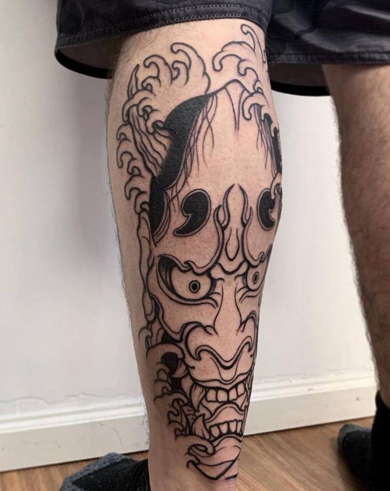 般若小腿纹身图片_腿部老传统纹身图案