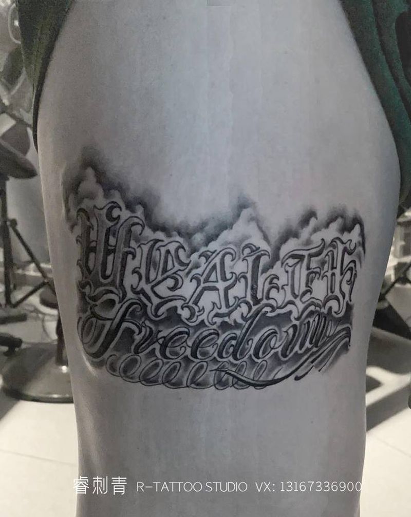 花体字纹身图片_腿部花体字纹身图案