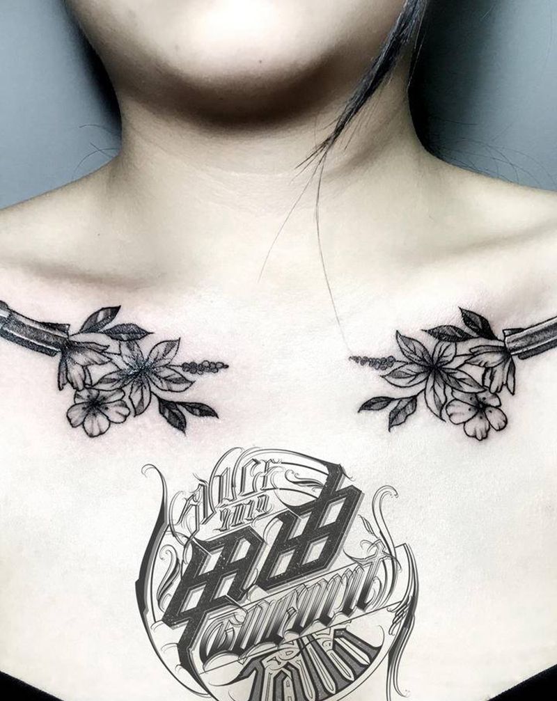 简约点刺风格对肩：子弹已上膛纹身图片_肩部点刺纹身图案