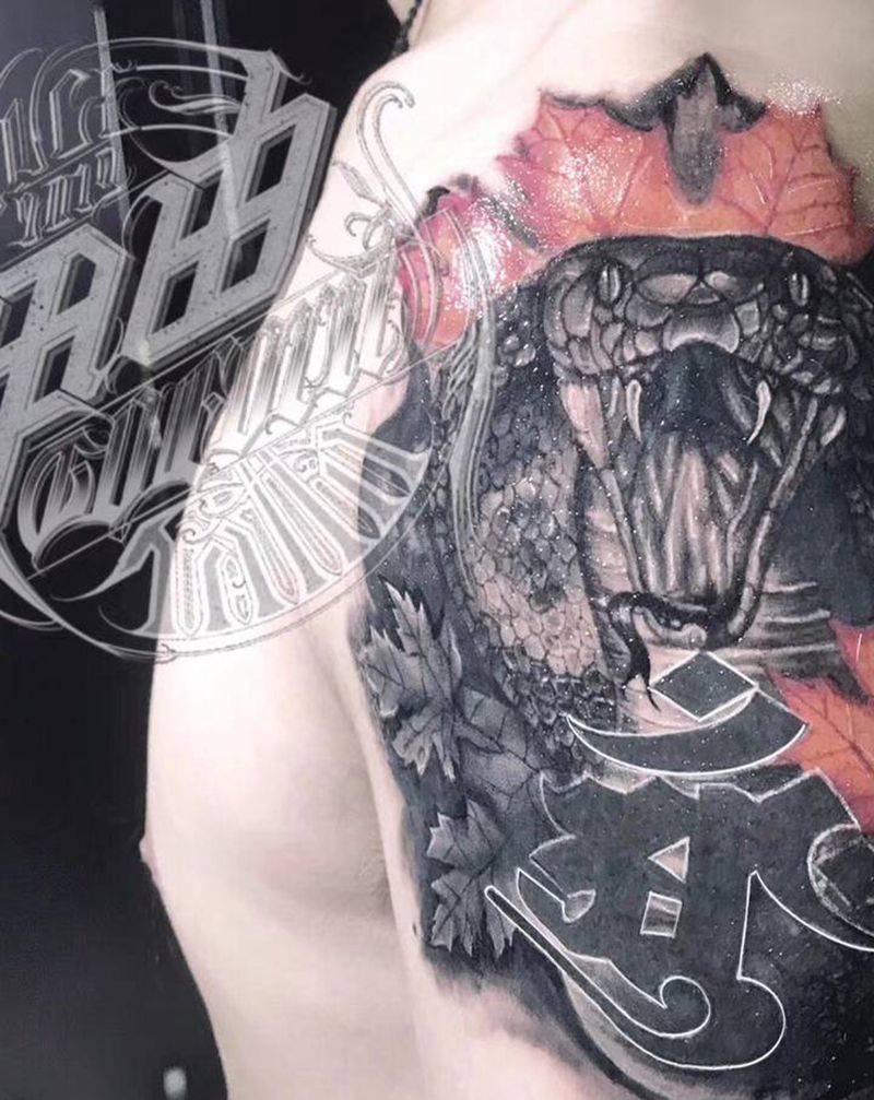 受不了的像素，写实眼镜蛇！纹身图片_手臂欧美写实纹身图案