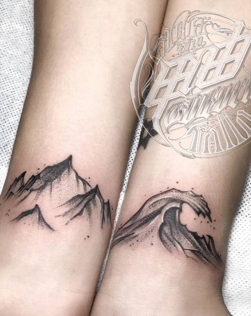 山海纹身图片_手臂点刺纹身图案