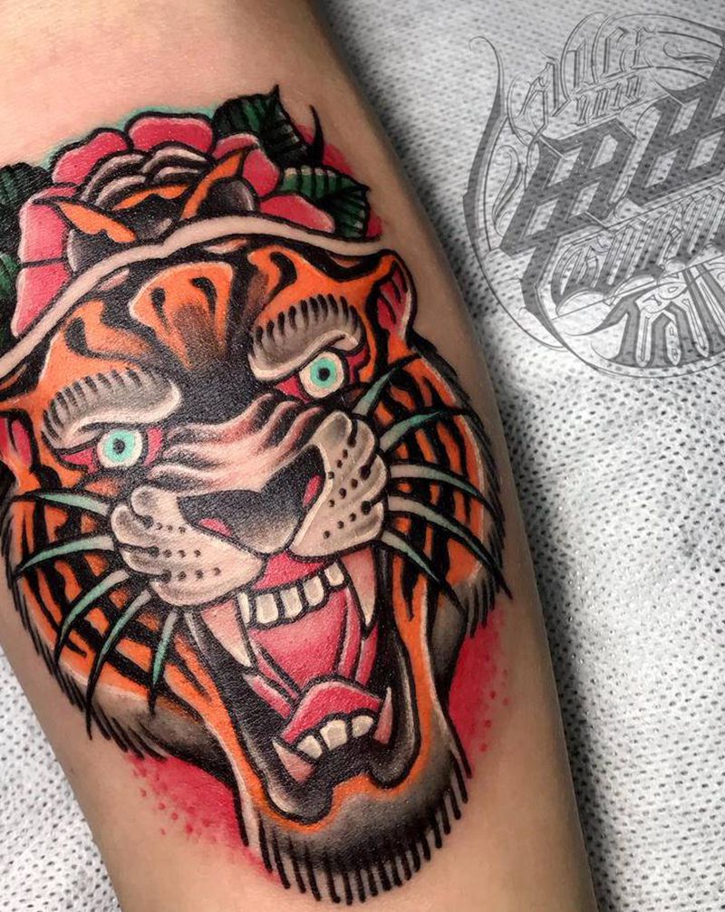 Old school老虎纹身图片_手臂Old School纹身图案
