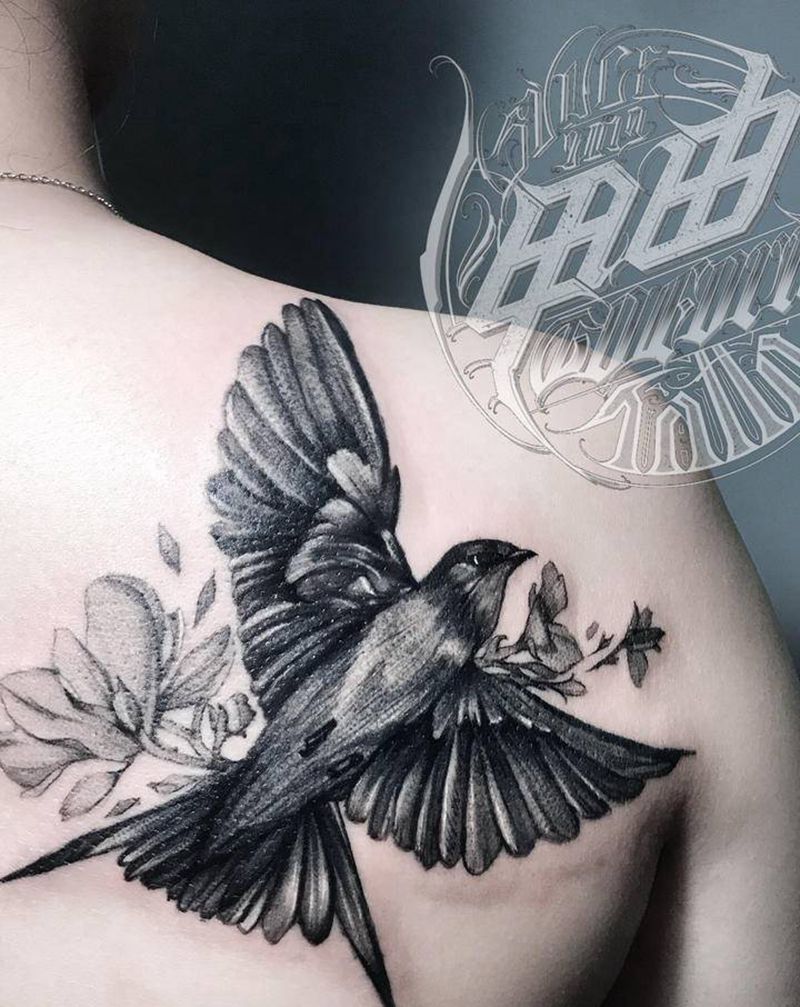 针痕燕纹身图片_背部点刺纹身图案