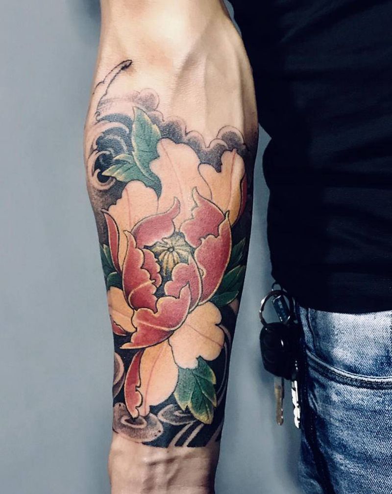 传统牡丹纹身图片_手臂手部纹身图案