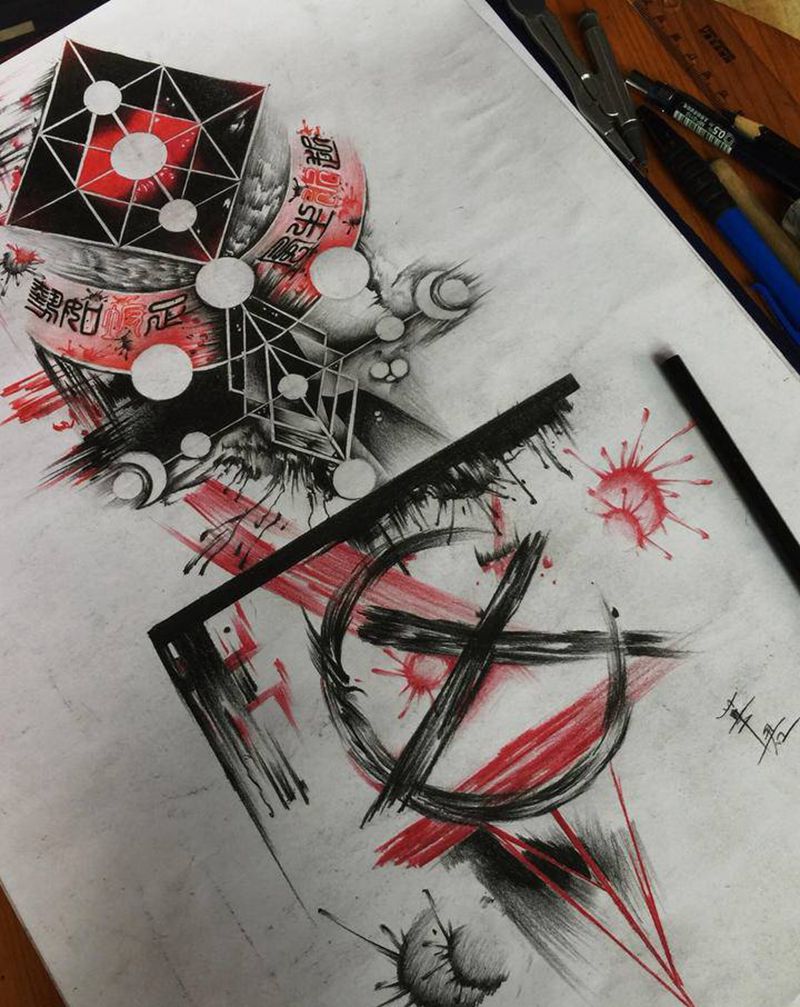 波尔卡风格纹身图片_手臂纹身图案