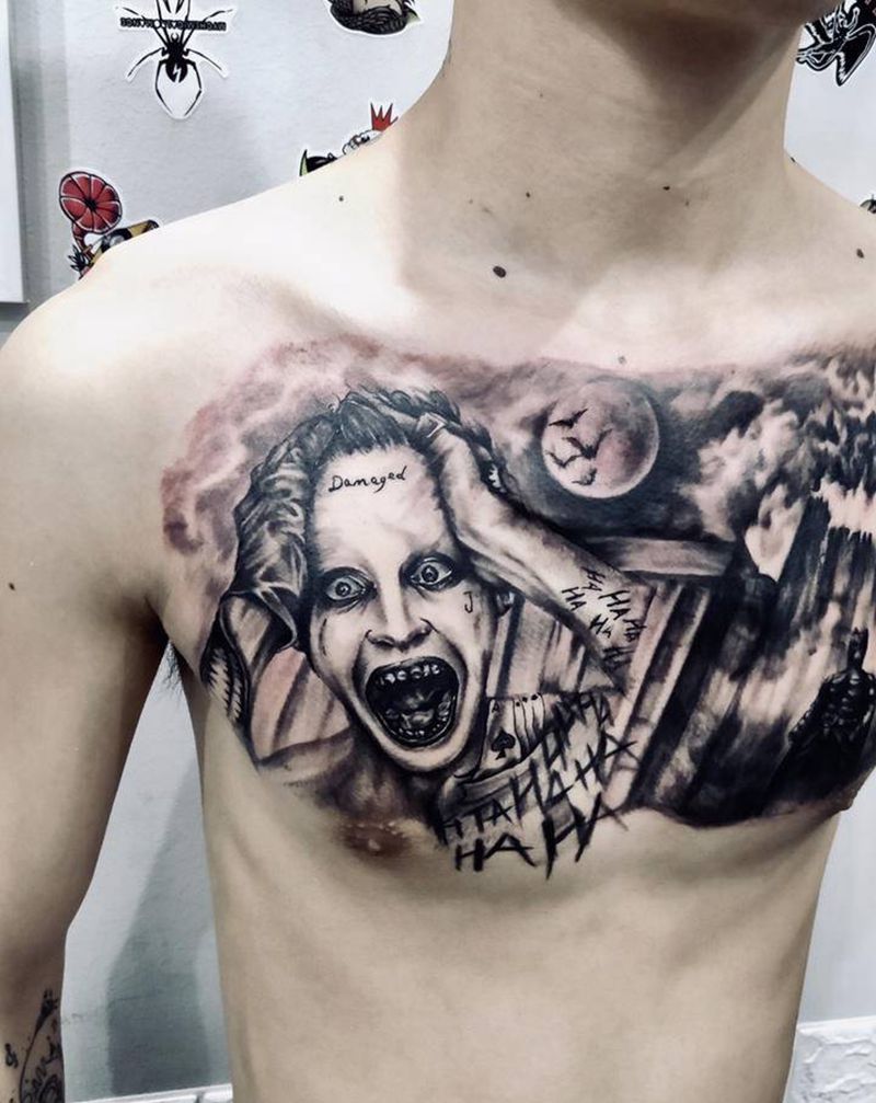 自杀小分队纹身图片_胸部欧美写实纹身图案