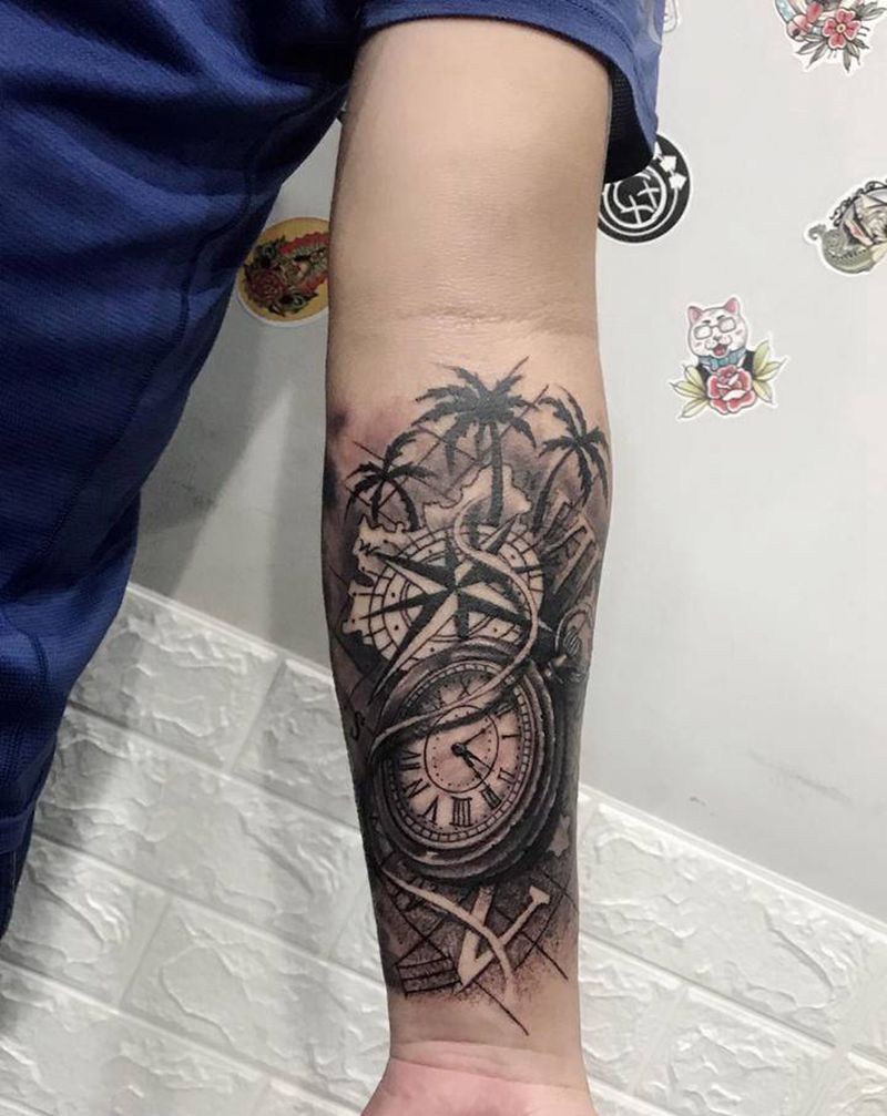 时间 指引纹身图片_手臂手部欧美写实纹身图案