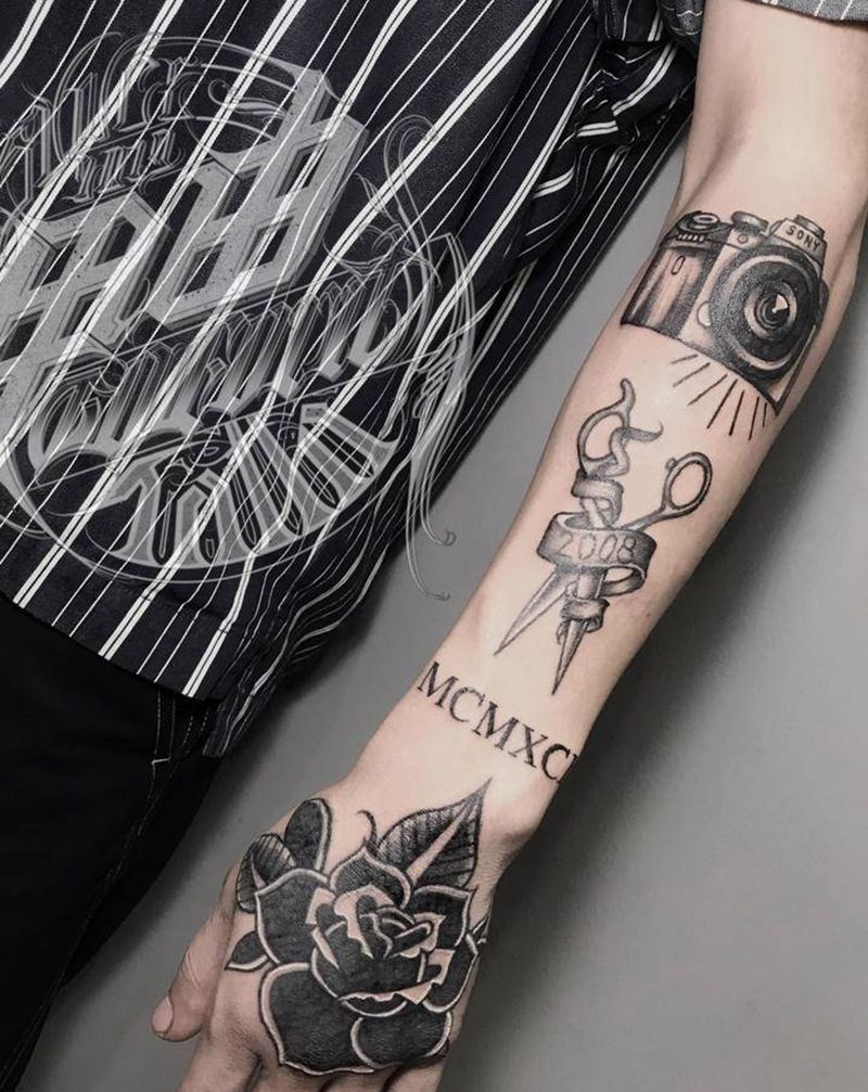 经典黑灰School纹身图片_手臂Old School纹身图案