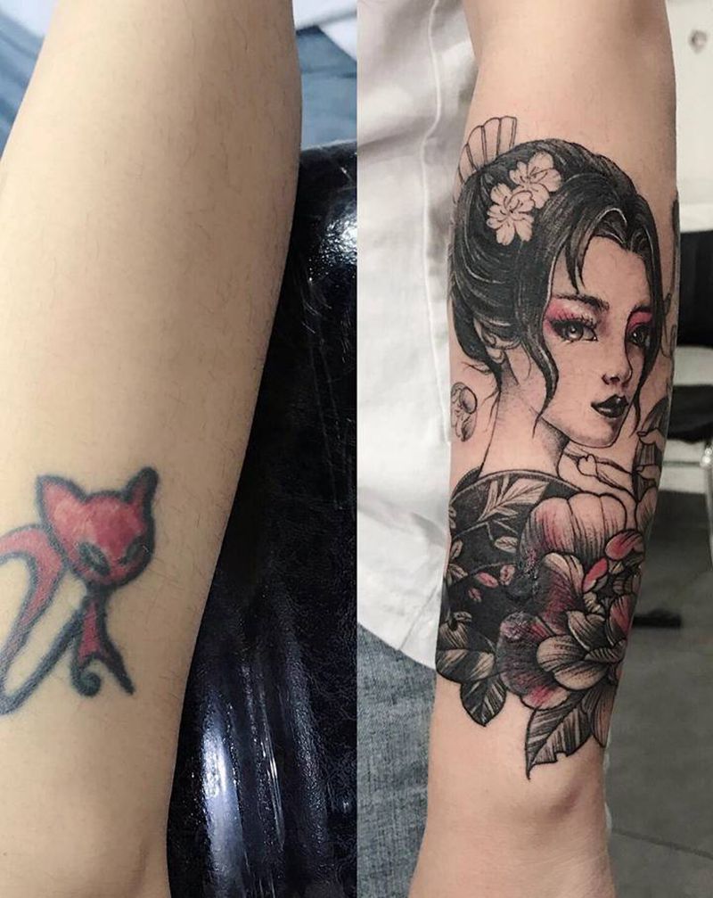 遮盖，艺妓纹身图片_手臂手部新传统老传统纹身图案