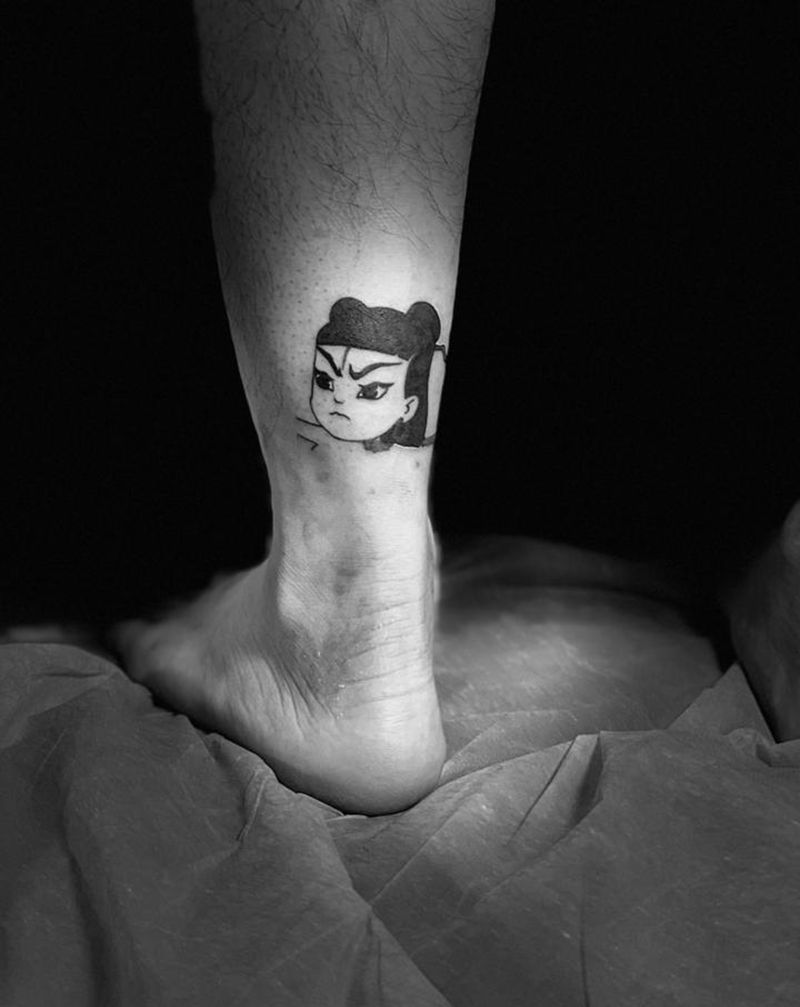 哪吒纹身图片_腿部纹身图案