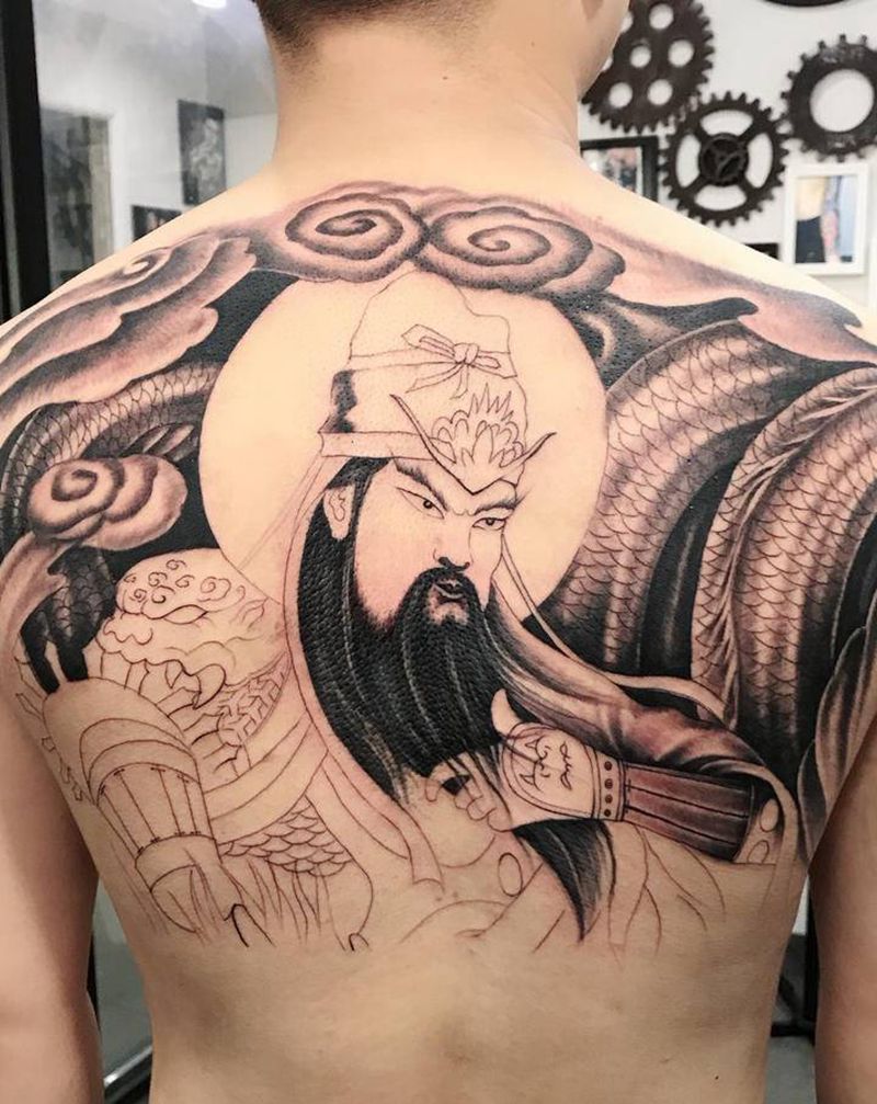 满背 。关羽纹身图片_背部老传统新传统纹身图案