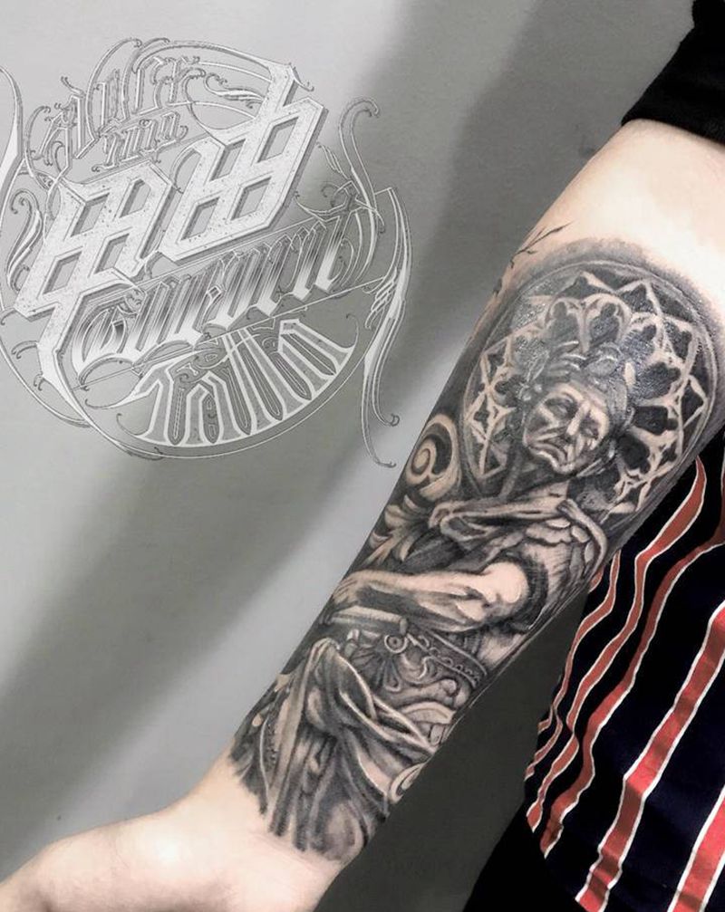 写实雕塑作品纹身图片_手臂欧美写实纹身图案